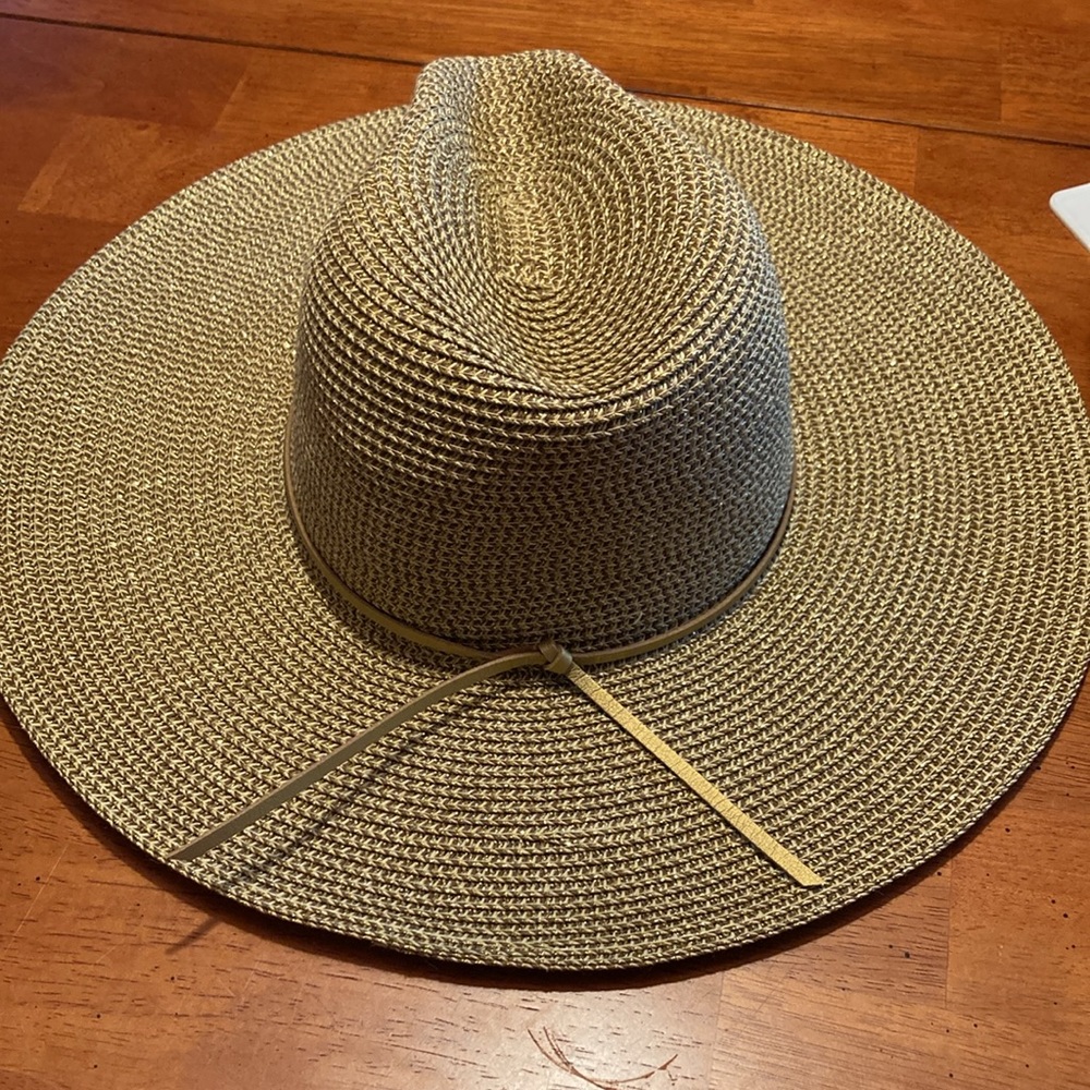 Sun hat-Adjustable with gold tie. Beautiful subtle Gold straw,  floppy style .